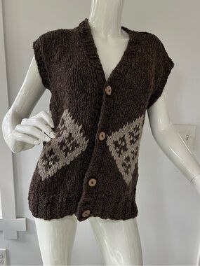 handmade Wool Knit Cardigan Vest Y2K chunky Fair Isle Nordic Sweater unisex